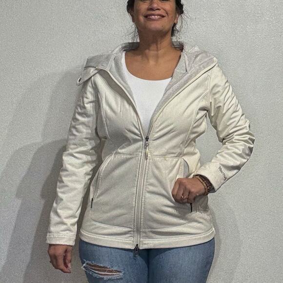 Marmot Off White Davos Turtle Dove Faux Fur Hood Jacket Sz M - Picture 1 of 16